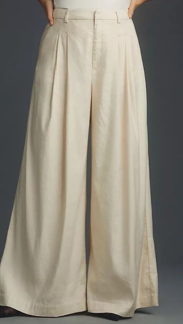 Maeve by Anthropologie Women’s Ivory Wide Leg High Rise Pleated Pants